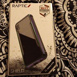 Raptic Galaxy A10e phone case in green & purple metallic